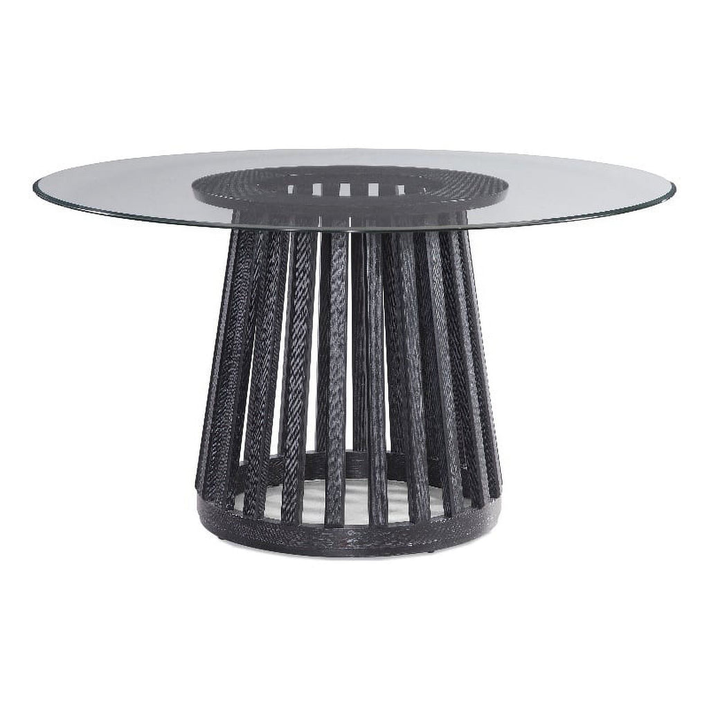 Black Round Glass and Wood Dining Table P9418