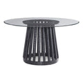 Black Round Glass and Wood Dining Table P9418