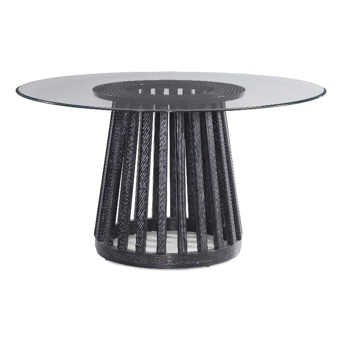 Black Round Glass and Wood Dining Table P9418