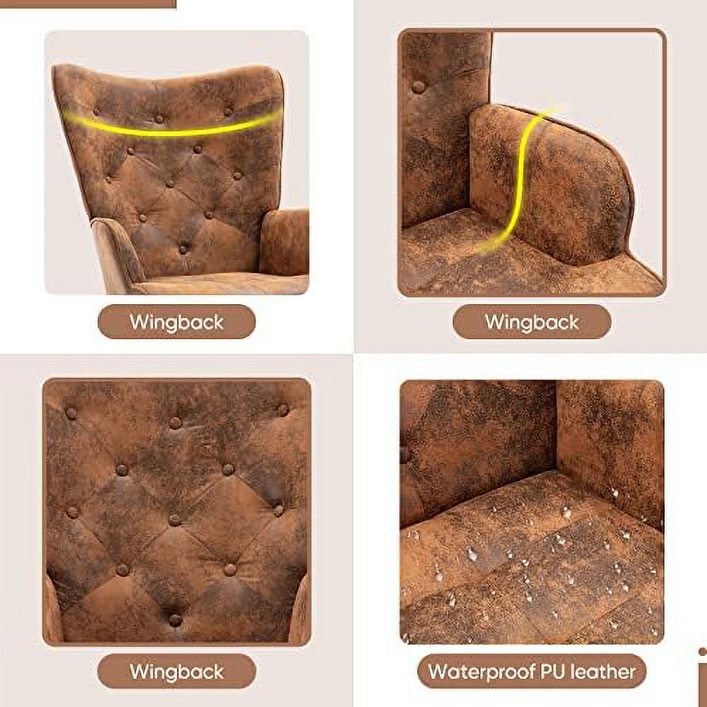 Accent Chairs Set, Mid-Century Modern Wingback Armchairs, Microfiber Cushioned E158