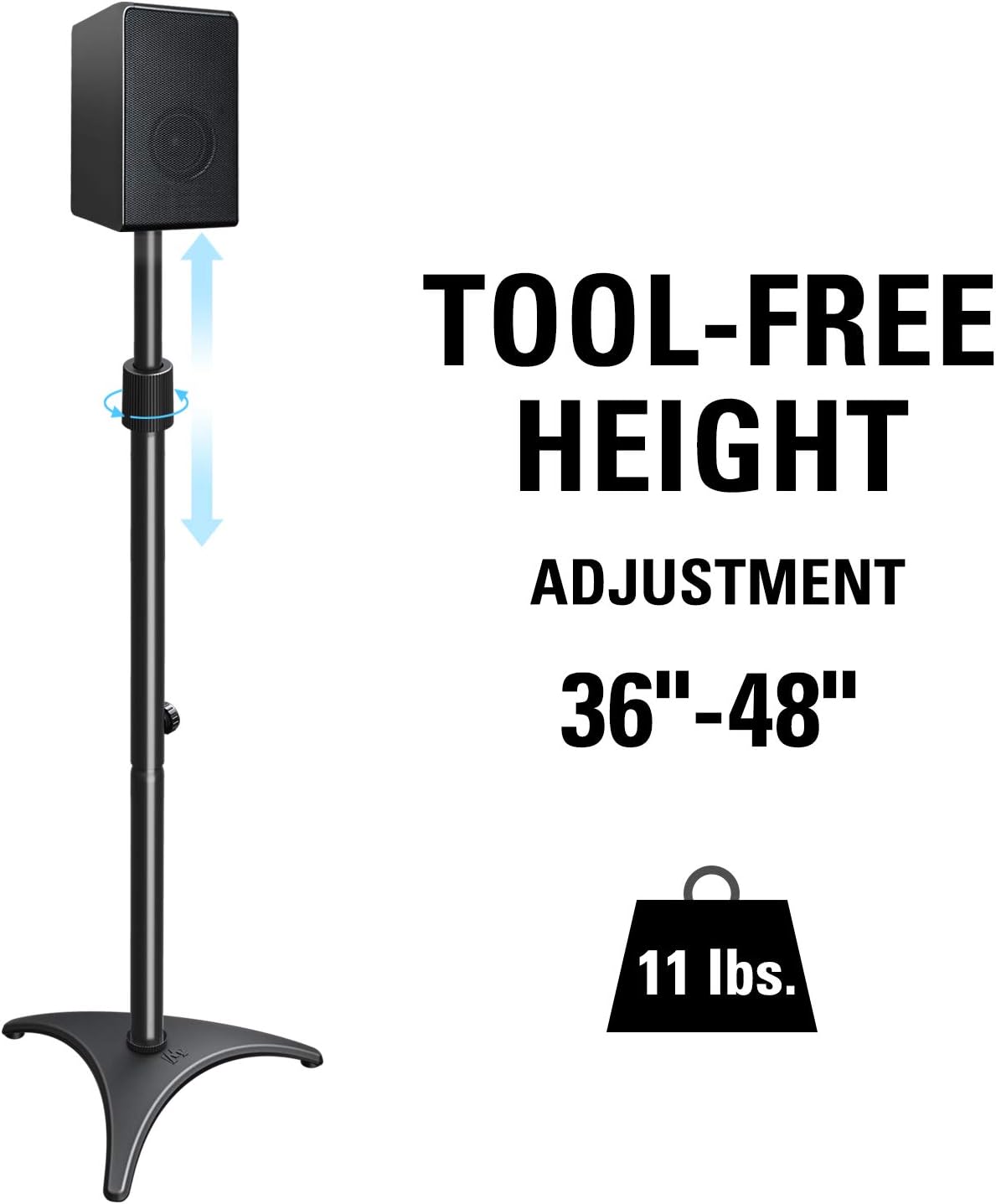 Height Adjustable Speaker Stands, One Pair Floor Stands, 11 lbs Capacity, 35.5-48" Height Adjustment, Pack of 2 K7915