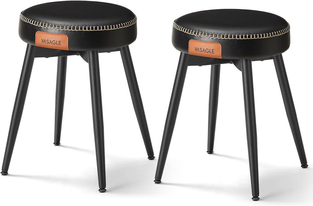 Set of 2 Upholstered Synthetic Leather Dining Stools, Ink Black L4023