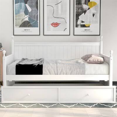 White Wood Twin Size Daybed with Trundle U467