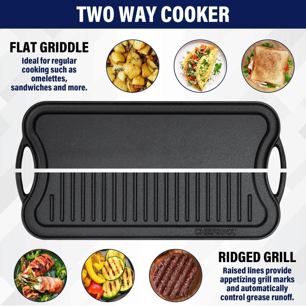 Preseasoned Cast Iron Reversible Griddle Plate Pan V4142