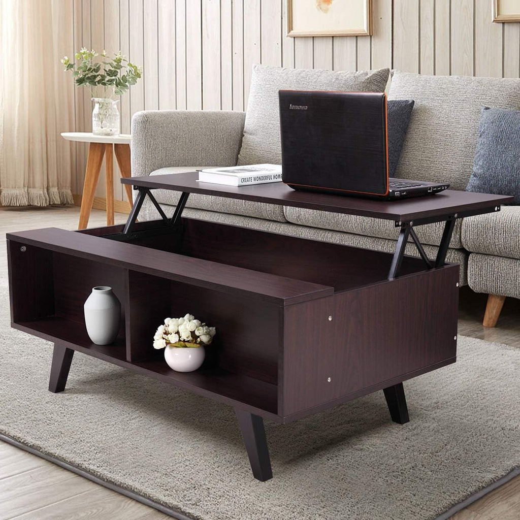 Walnut Lift Top Coffee Table with Hidden Compartment and Storage Cabinet D48009