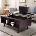 Walnut Lift Top Coffee Table with Hidden Compartment and Storage Cabinet D48009
