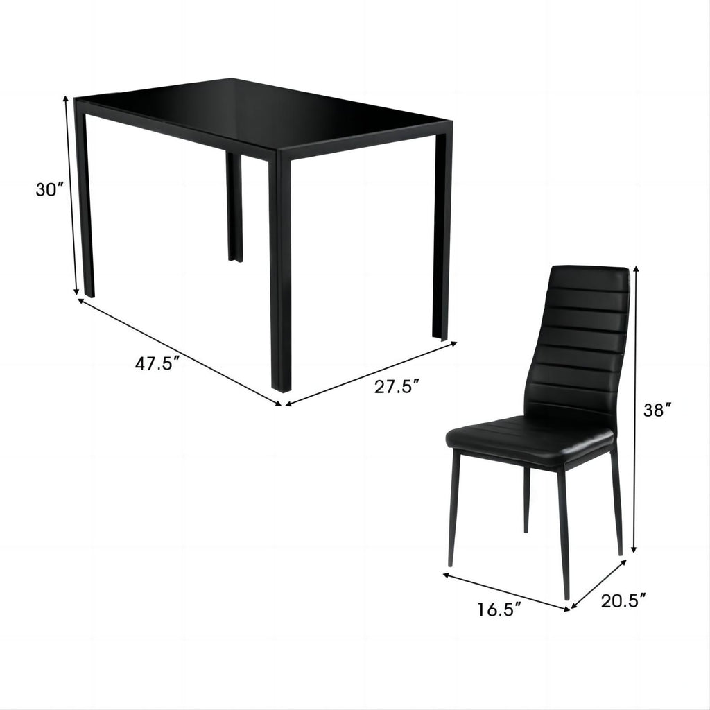 5 Piece Dining Table Set with Tempered Glass Table and 4 Faux Leather Chairs C5909
