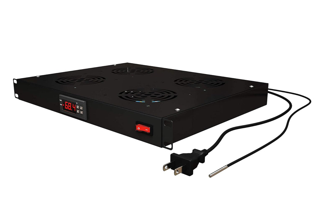 1U 19 Rackmount Cabinet Panel with 4 Fans Adjustable Temperature Control Digital Display Alarm Sensor D743219