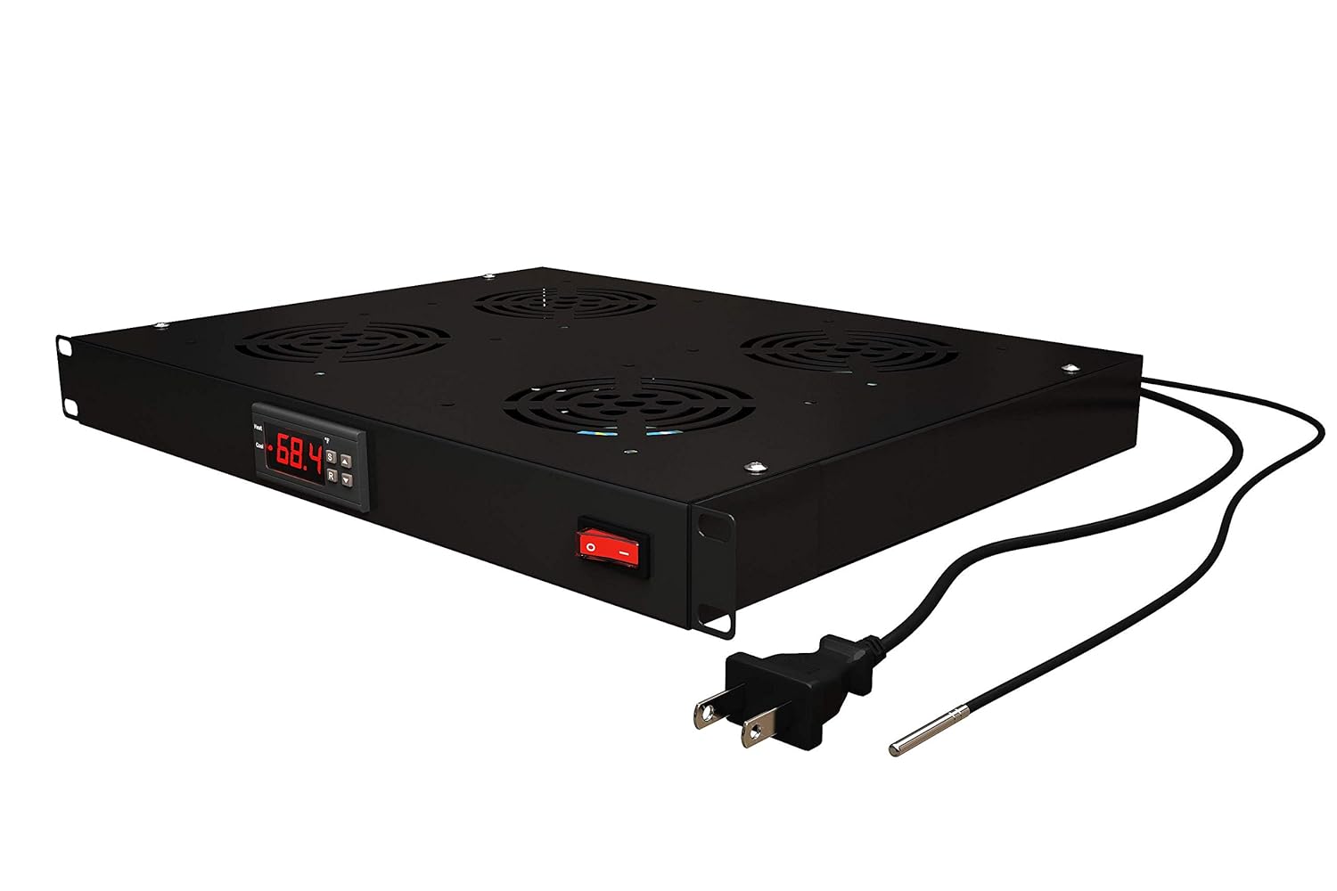 1U 19 Rackmount Cabinet Panel with 4 Fans Adjustable Temperature Control Digital Display Alarm Sensor D743219