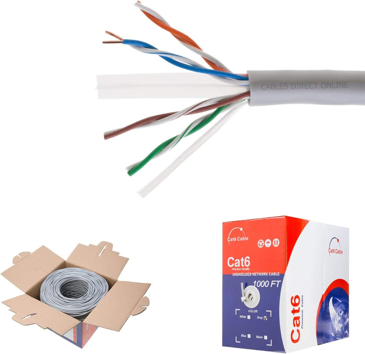 CAT6 1000ft UTP Blue Ethernet Solid Cable 23AWG M244