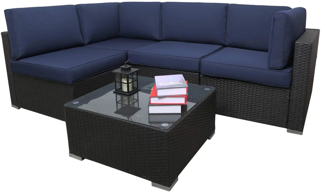 5 Pcs PE Rattan Patio Conversation Set O78626