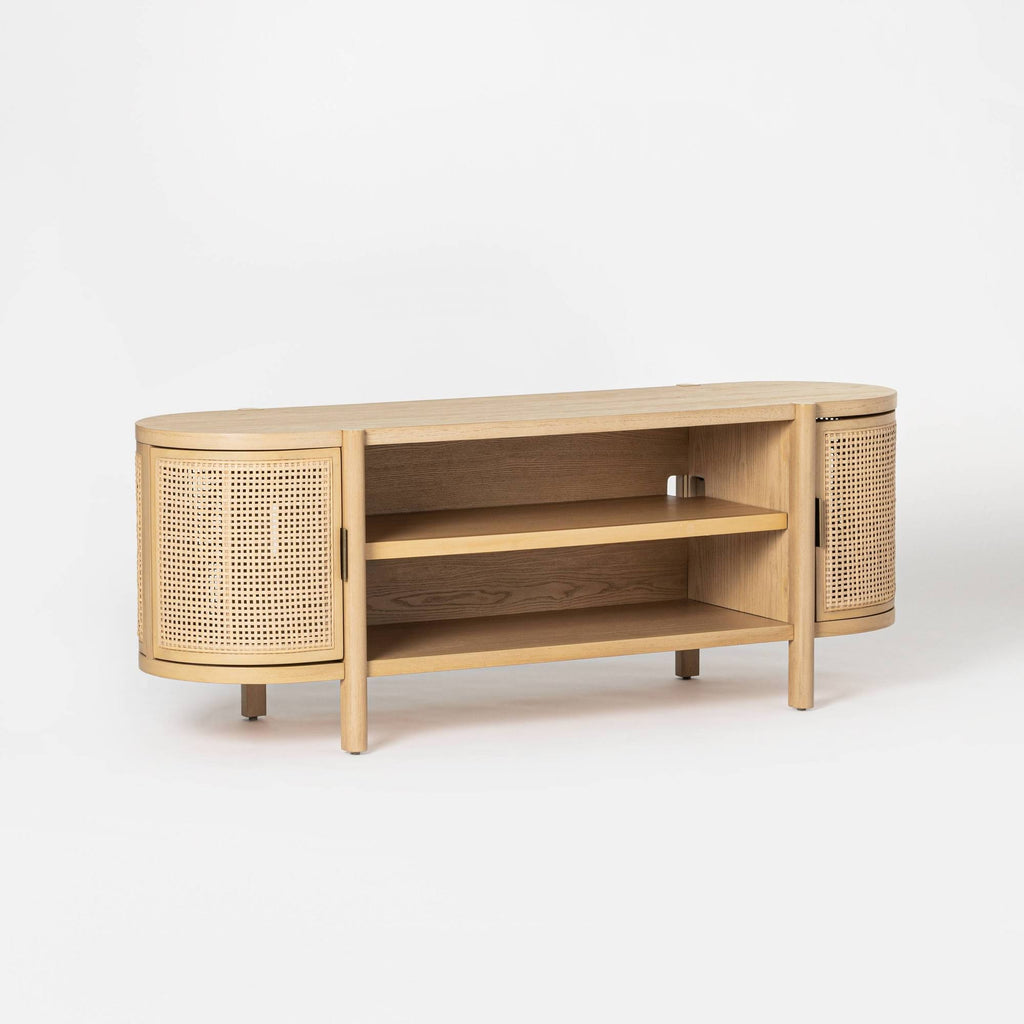 Natural Caned Door TV Stand F2496
