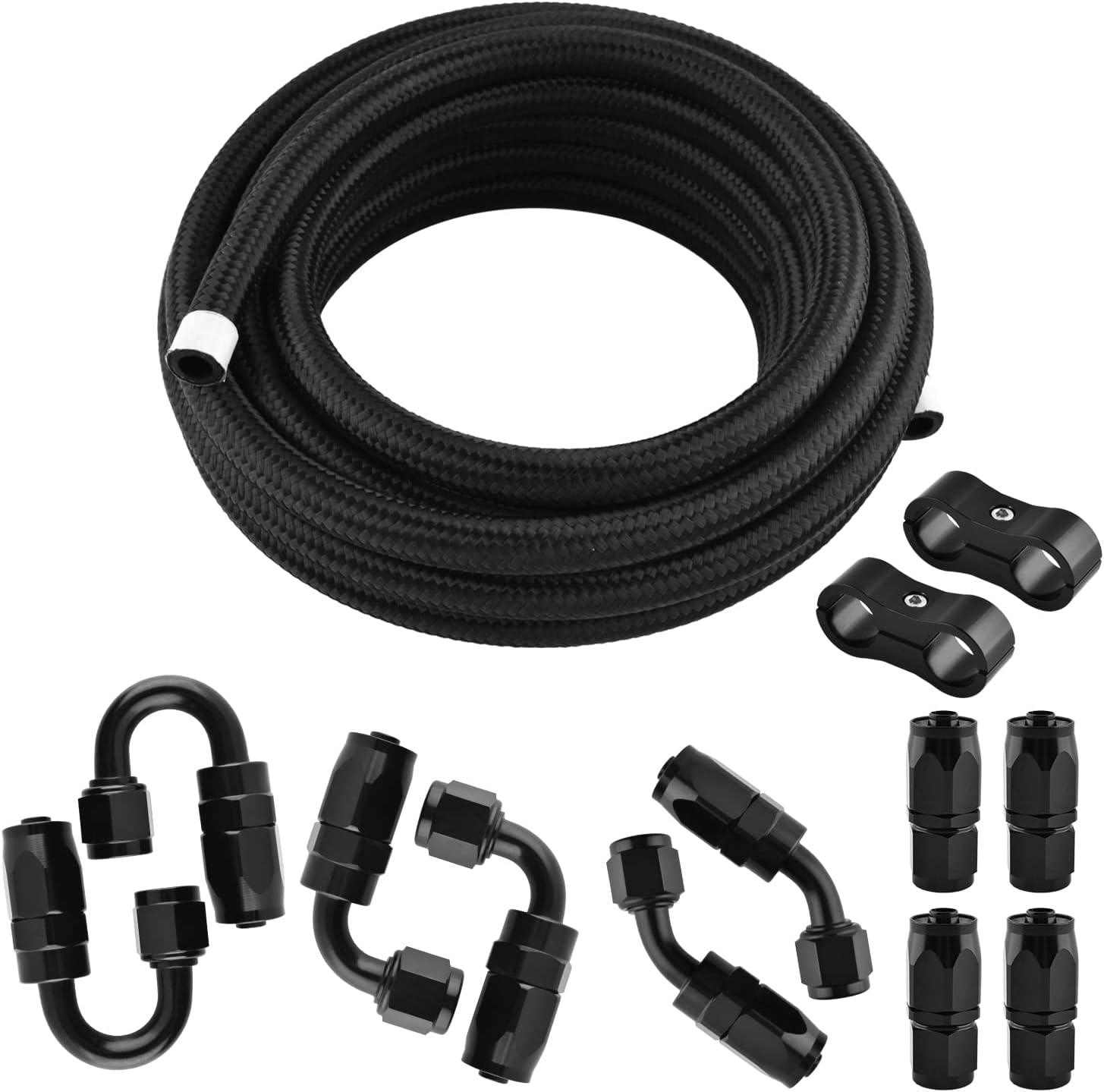 6AN Fuel Line Hose Fitting Kit 20FT CPE Braided Nylon Stainless Steel Pack of 2 N9753