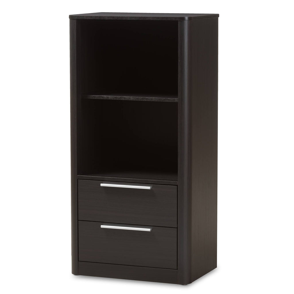 Espresso Brown Finished Wood 2-Drawer Bookcase W961