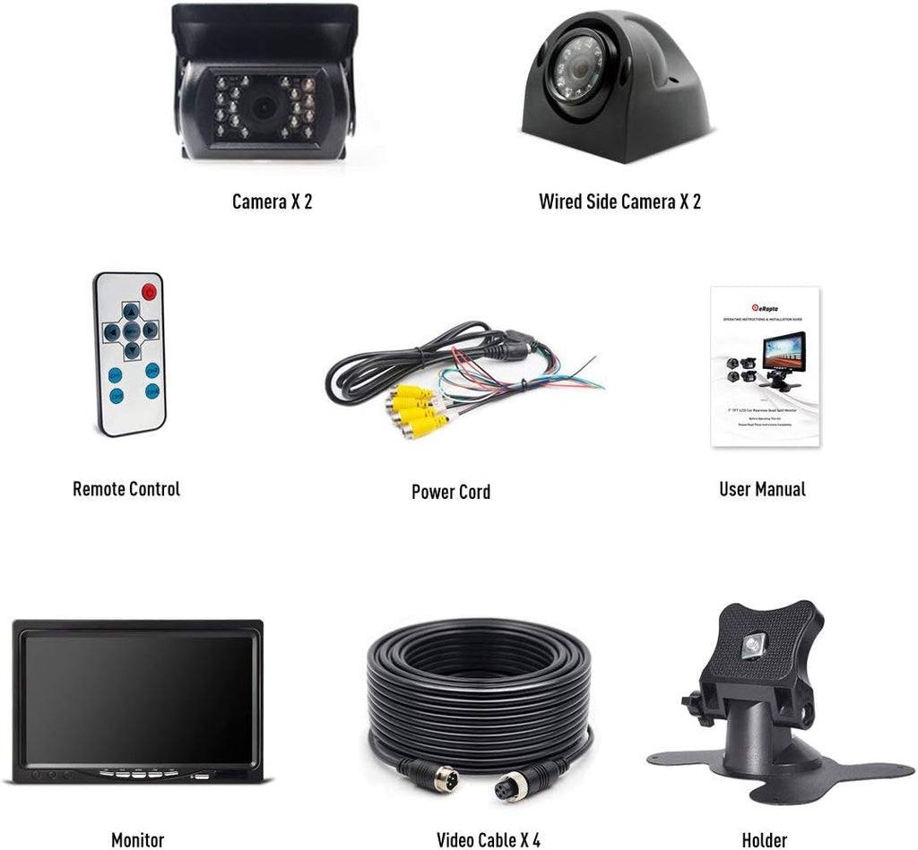 Backup Camera with Monitor 4 Channels Split Screen Wired Camera V581161