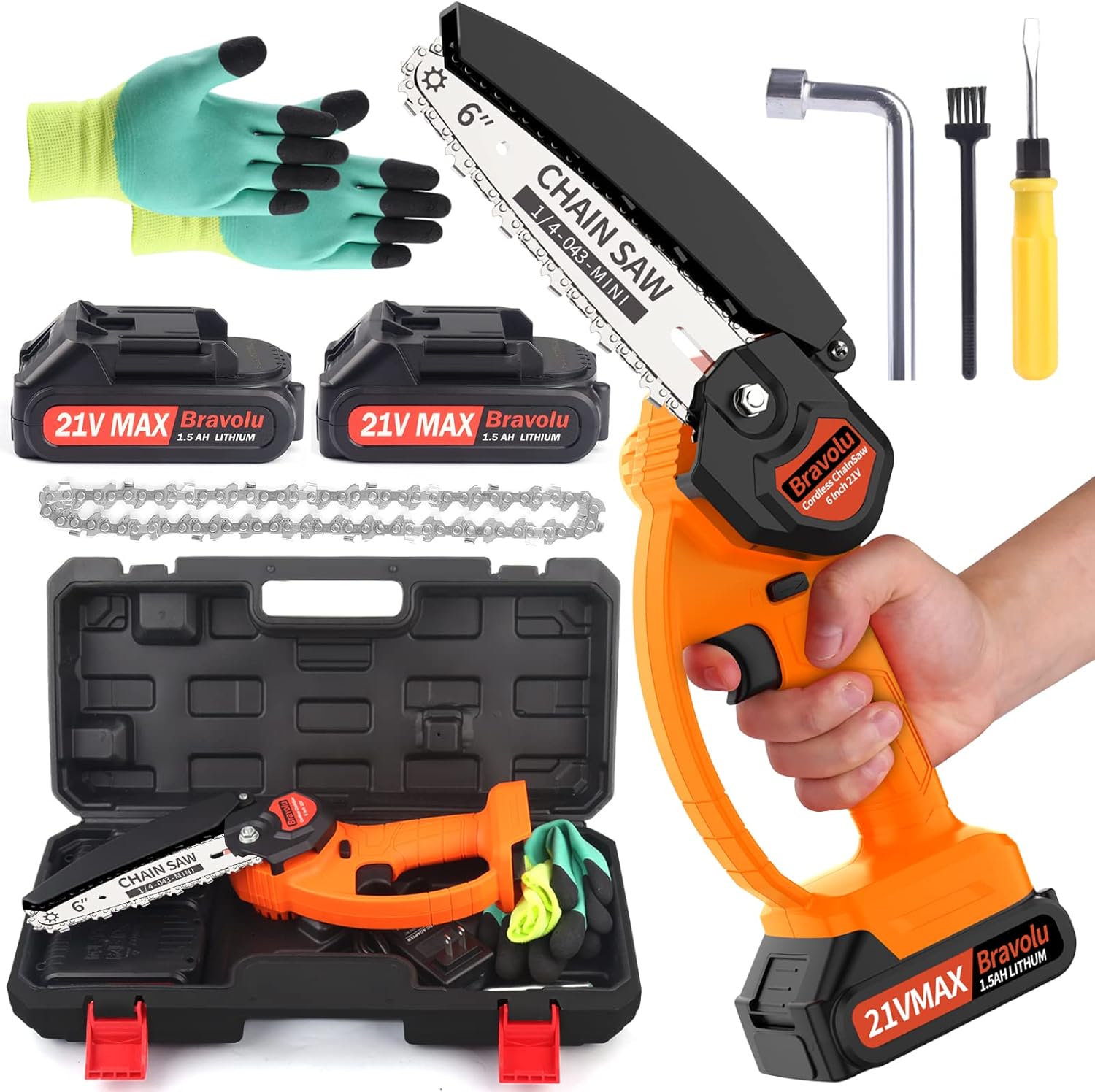 Mini Chainsaw 6 Inch, Cordless 21V Chainsaw, Pack of 2 G3977