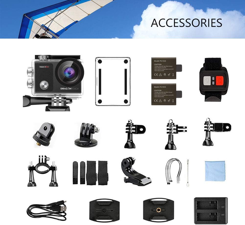 4K Waterproof Action Camera with Remote Control and Helmet Accessories Kit Pack of 2 F619