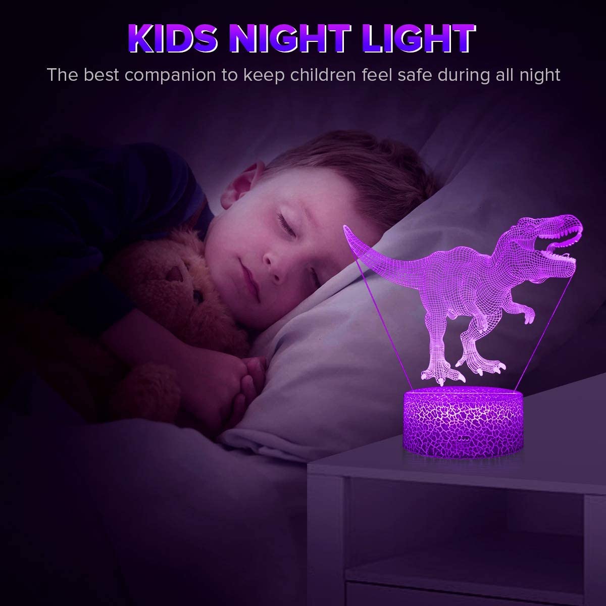 3D Dinosaur Night Light with Remote, 7 Colors + 16 Colors Changing Dimmable T Rex D351