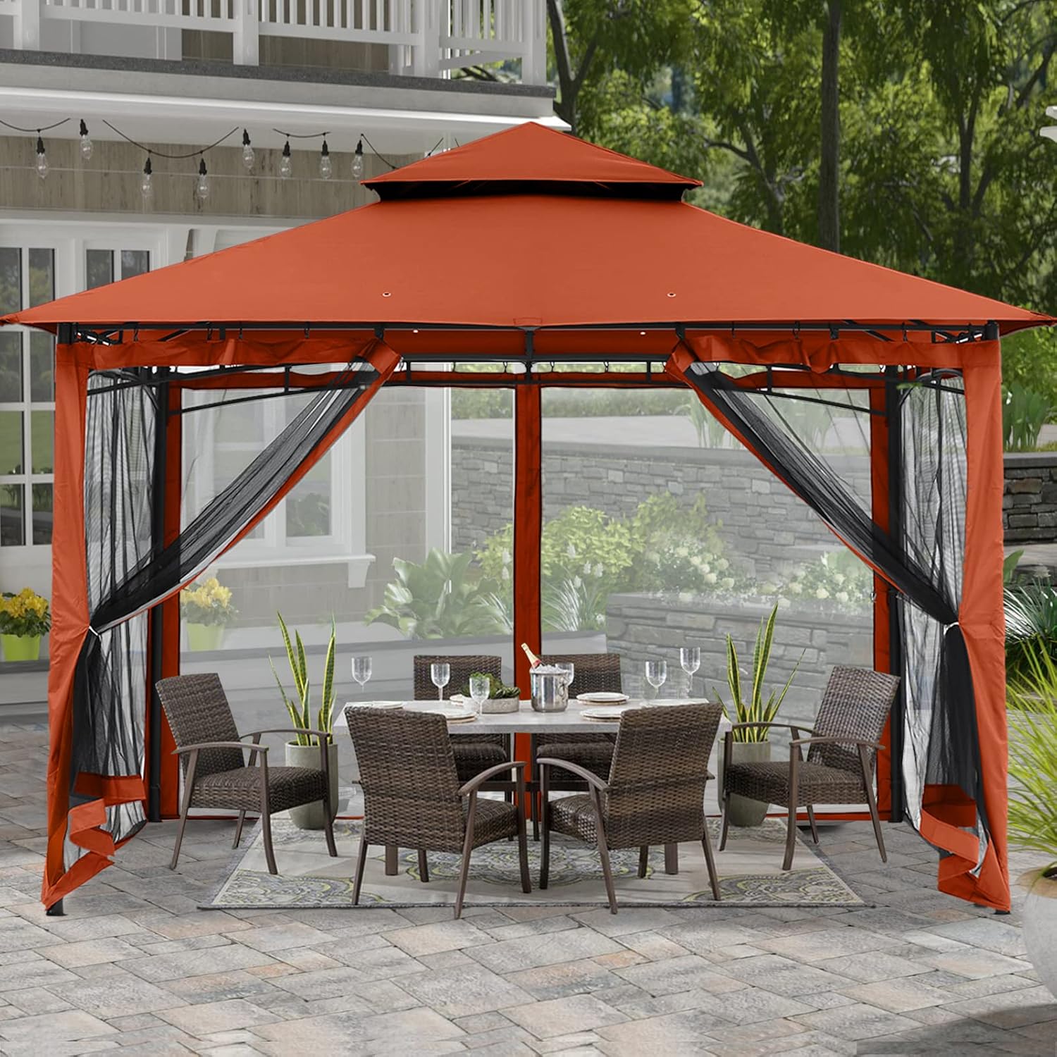 Navy Blue 10x10 Gazebo with Netting C95112