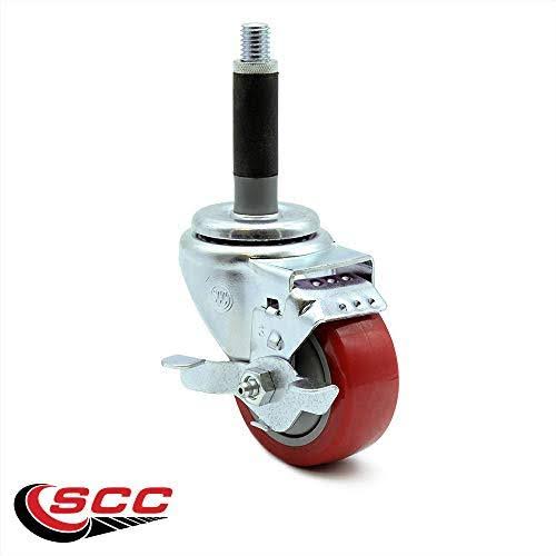 3 inch Red Polyurethane Swivel Expanding Stem Caster Set 2 Brake N166544