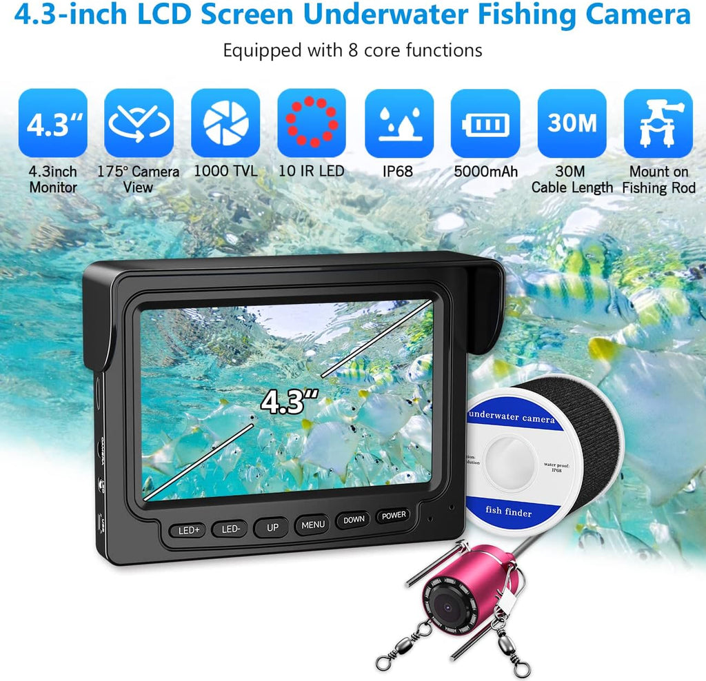 4.3 inch HD 1000TVL Color Monitor Ice Fishing Camera with 30m Cable V619