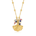 Multi-Gemstone Bead Ginkgo Leaf Necklace in 24kt Gold Over Sterling R6334