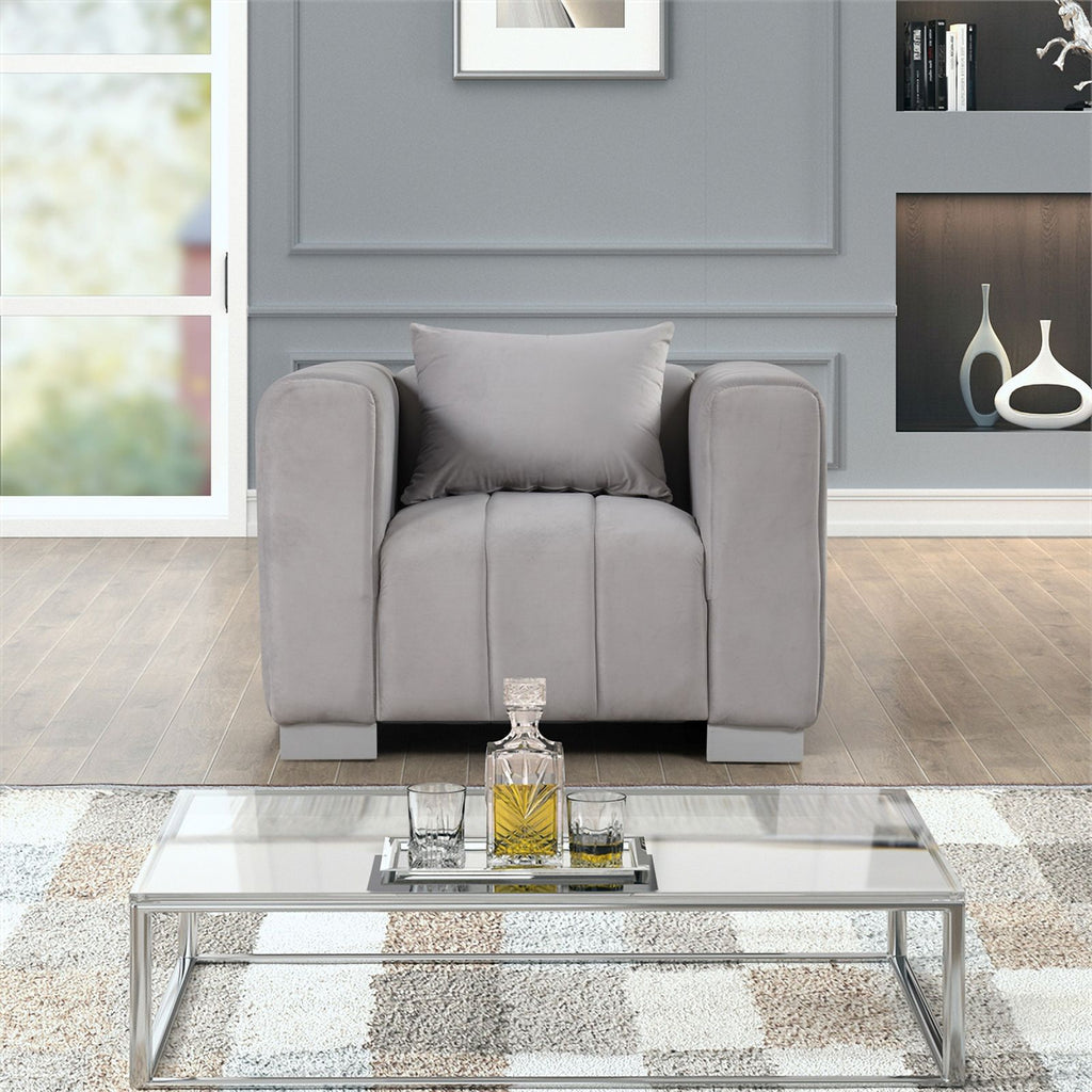 3-PC Velvet Sofa and 2 Armchairs Set Light Gray G80824