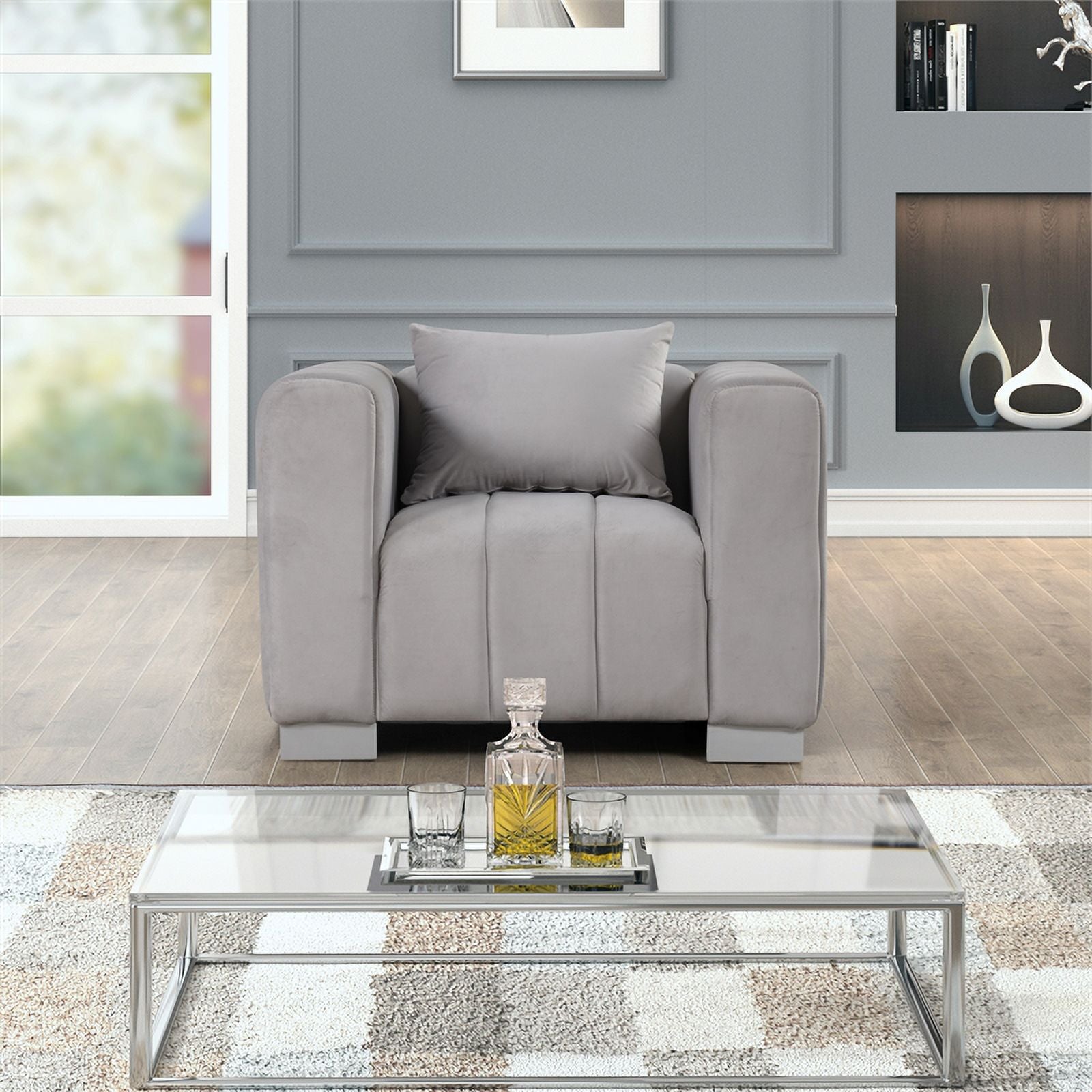 3-PC Velvet Sofa and 2 Armchairs Set Light Gray G80824