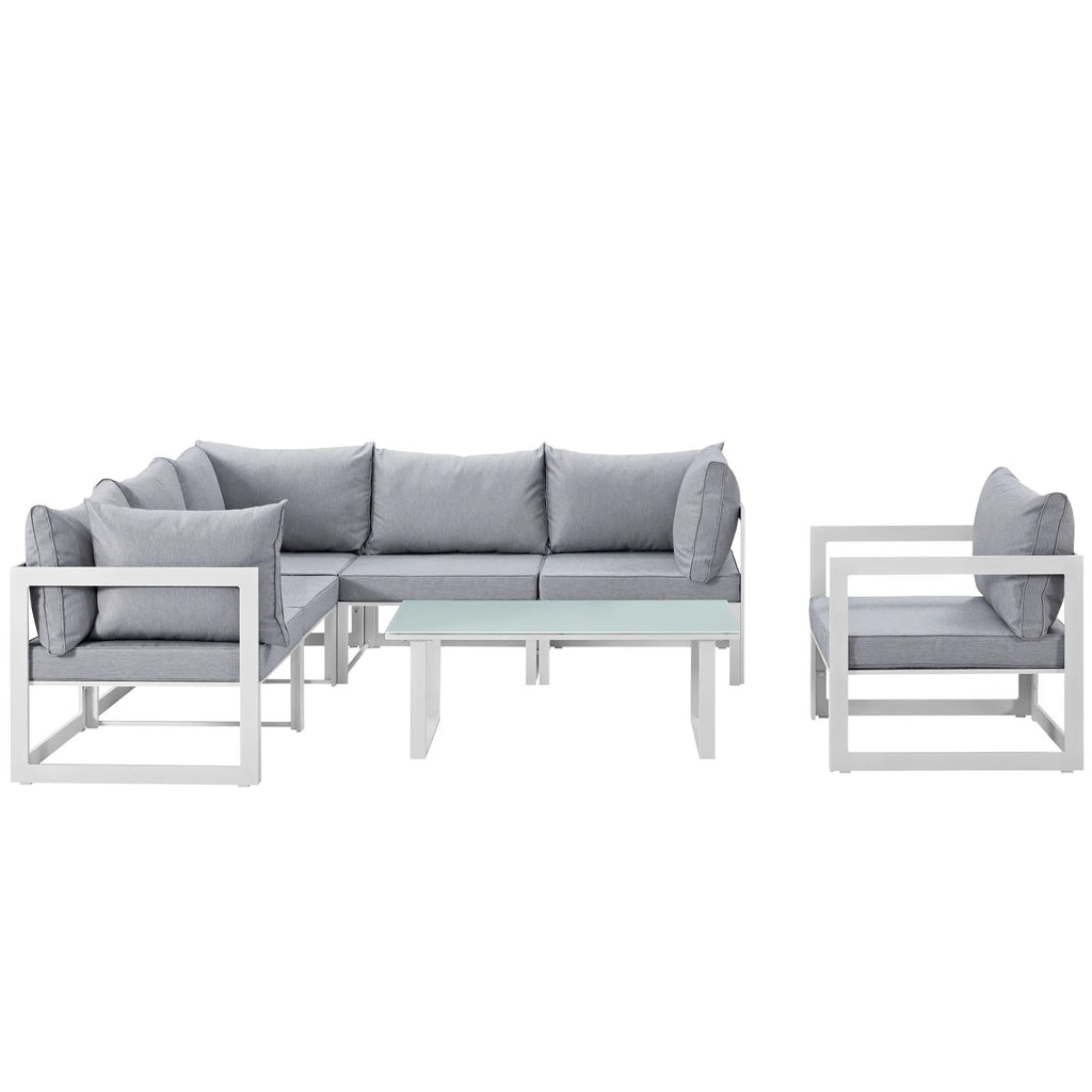 White Grey Fabric Outdoor Patio Sectional Sofa Set C6856