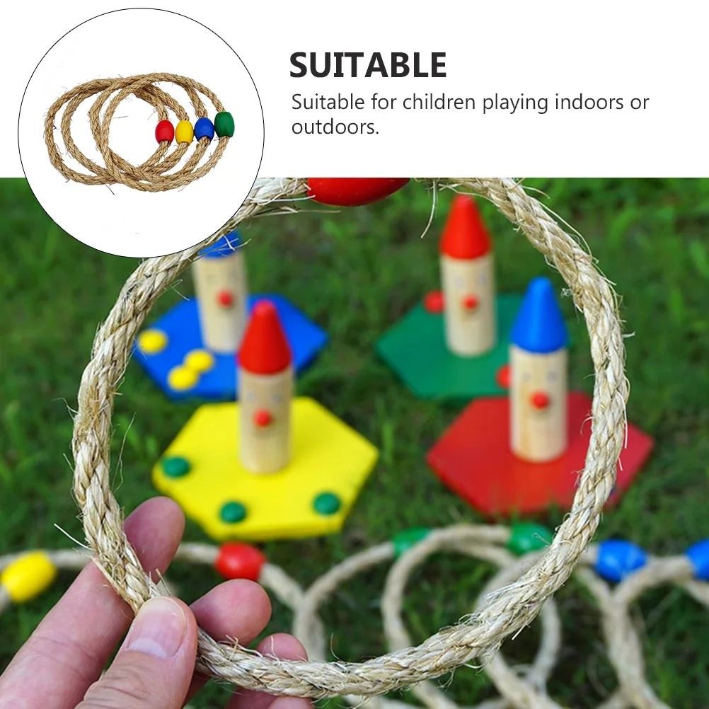 20 PCS Natural Rope Wooden Ring Toss Game Outdoor Playsets A30205