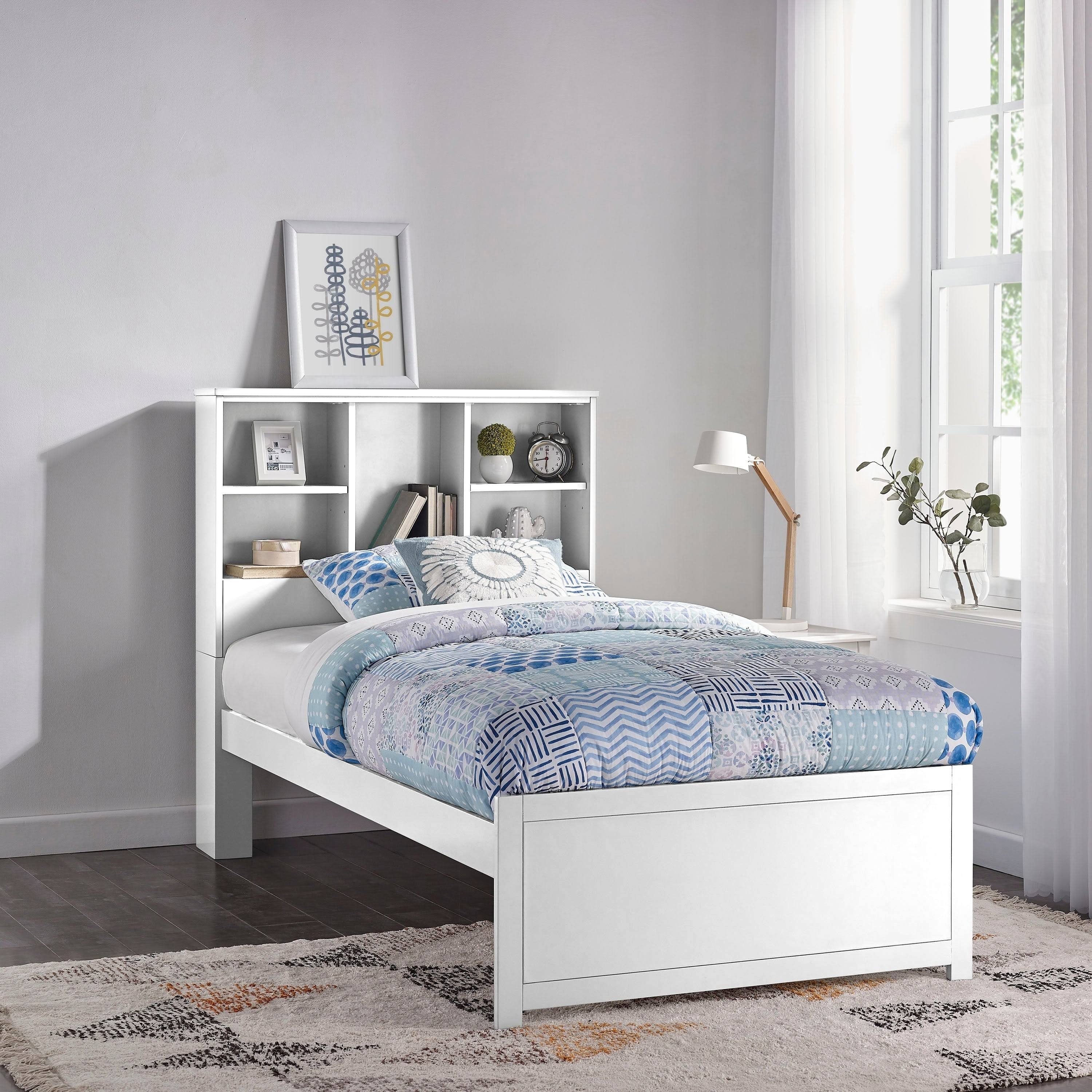 Twin Bookcase Bed with Bookshelves White O8973