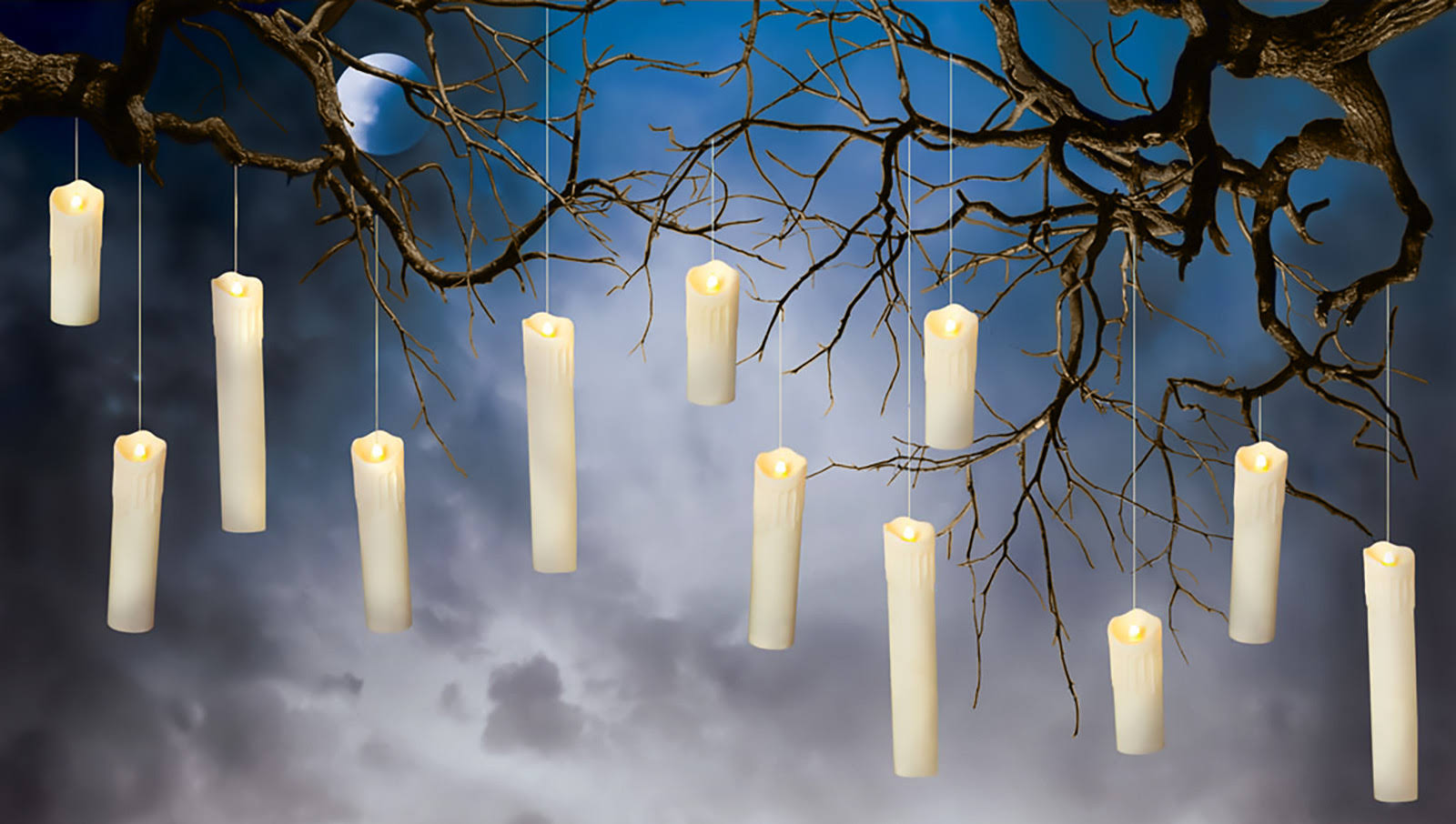 Set of 12 Battery Operated Floating Hanging Candles D777