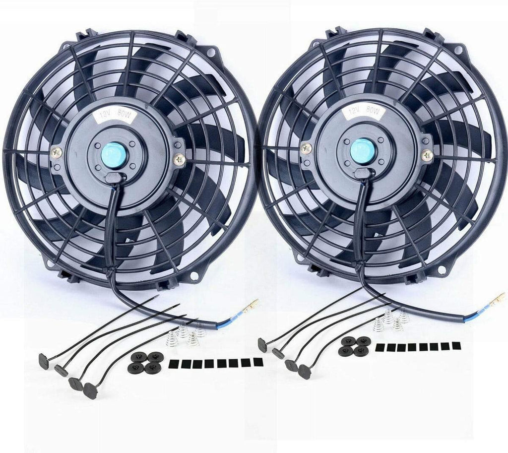 12V Slim Electric Cooling Radiator Fan with Fan Mounting Kit (12 Inch Black, 2 Pack) H891359