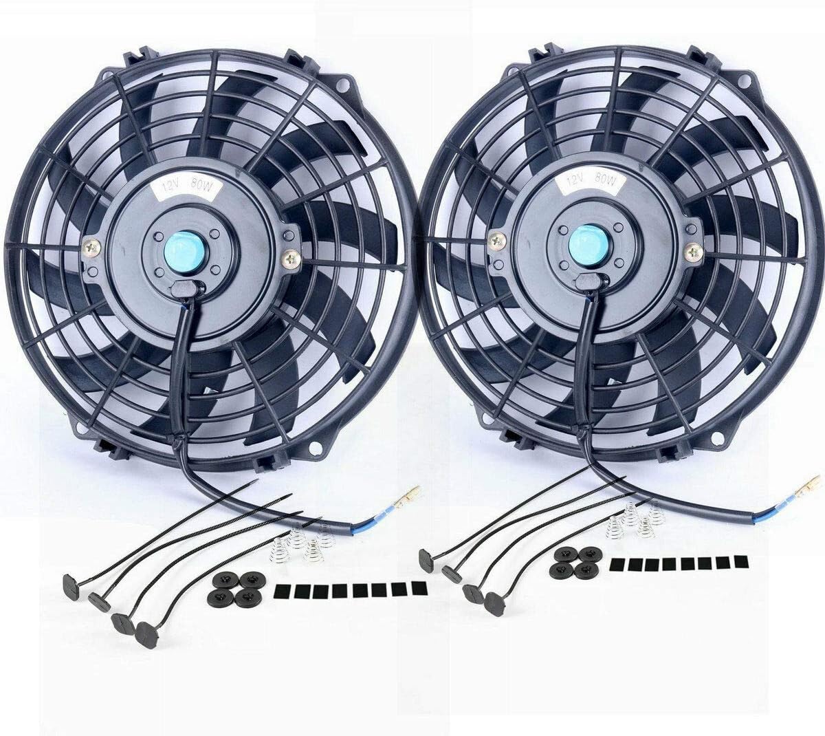 12V Slim Electric Cooling Radiator Fan with Fan Mounting Kit (12 Inch Black, 2 Pack) H891359