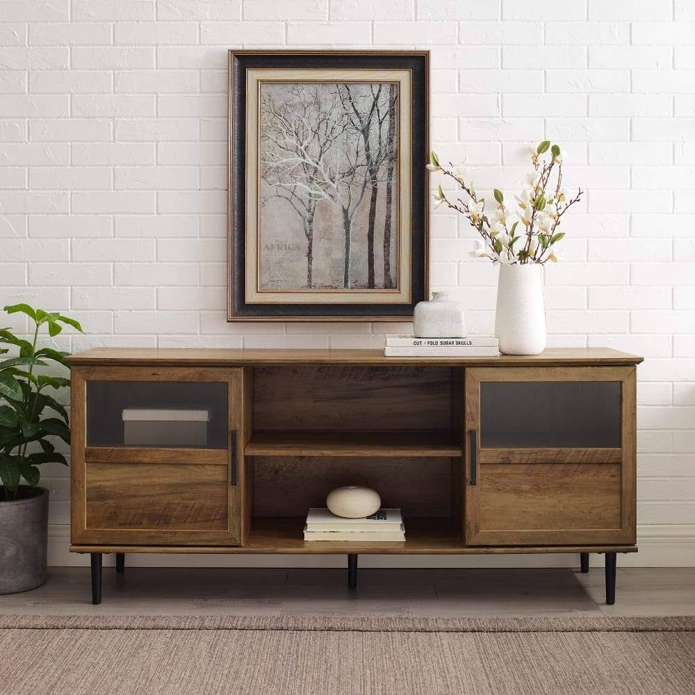 Dark Walnut Glass Wood TV Console T9938