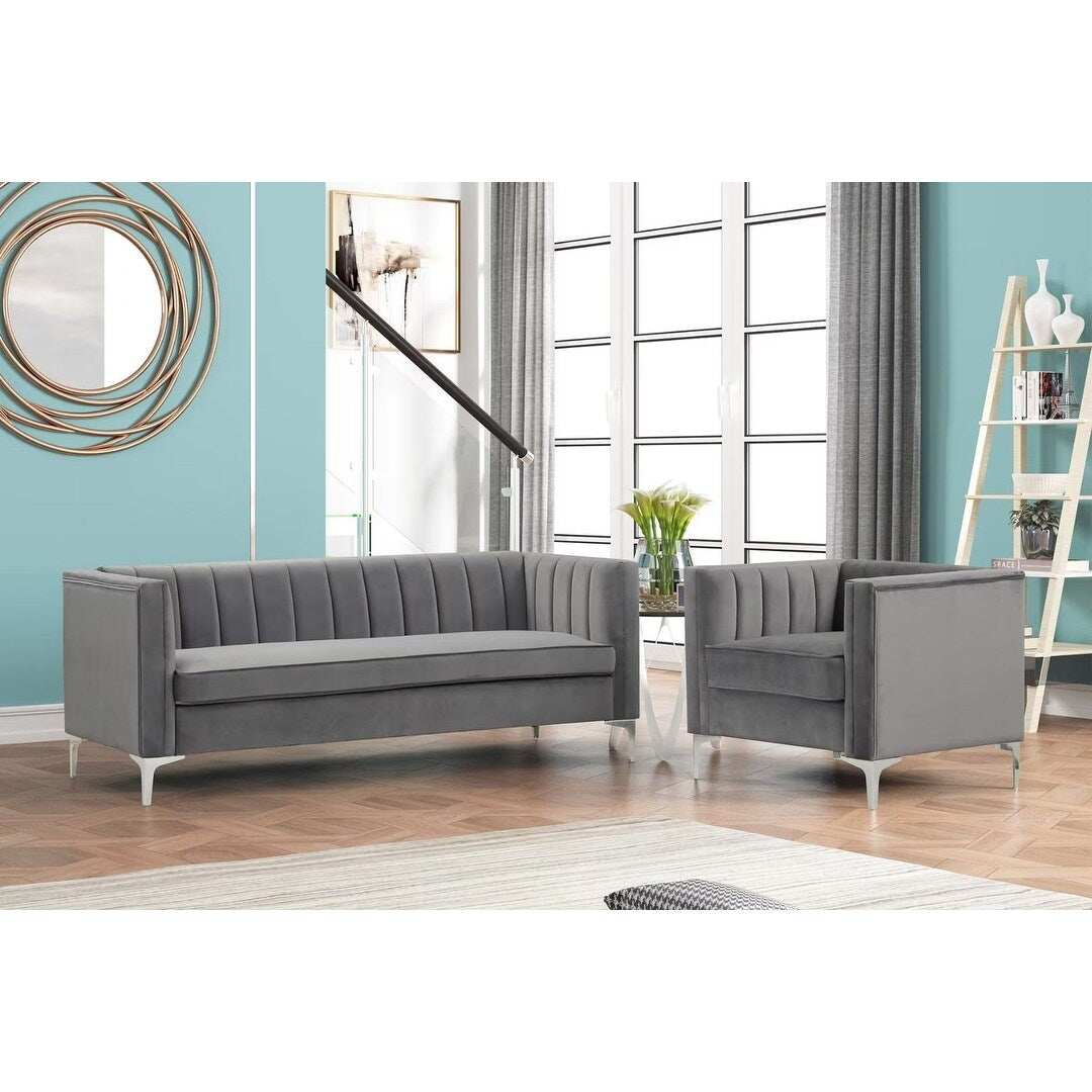 Grey Dutch Velvet Chair and Sofa Couch Set with Iron Legs M298