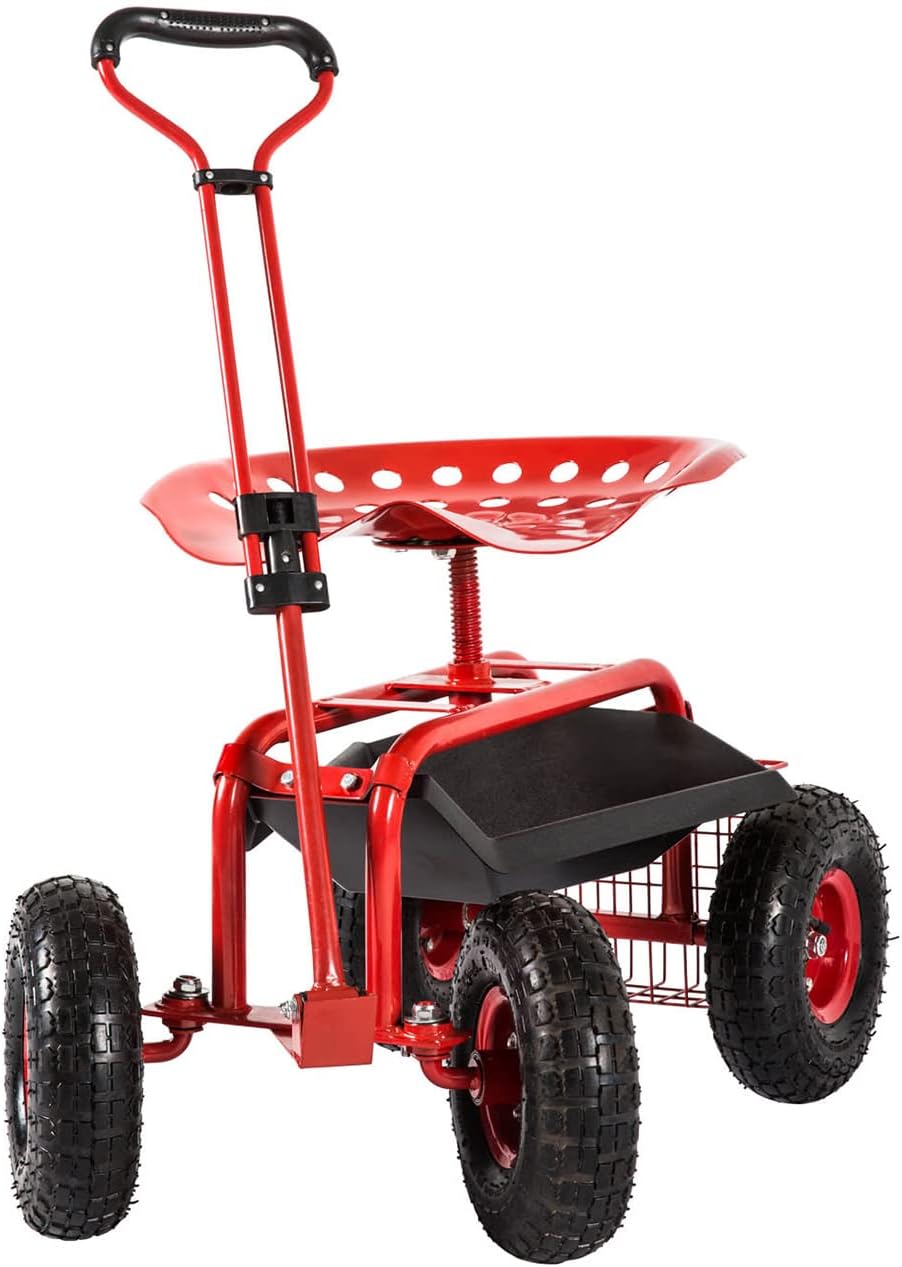 Garden Cart Rolling Work Seat with Tool Tray B889306
