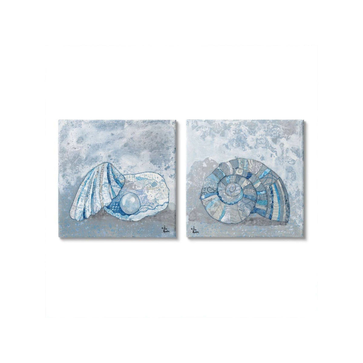 Collage Patterned Seashells with Nautical Pearl, 17 x 17 L86798