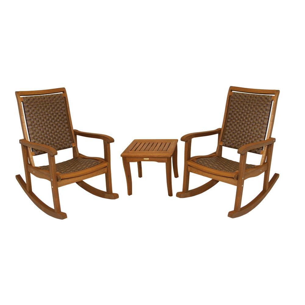 3 Piece Brown Wicker Rocking Chair Set with Square Accent Table N1126