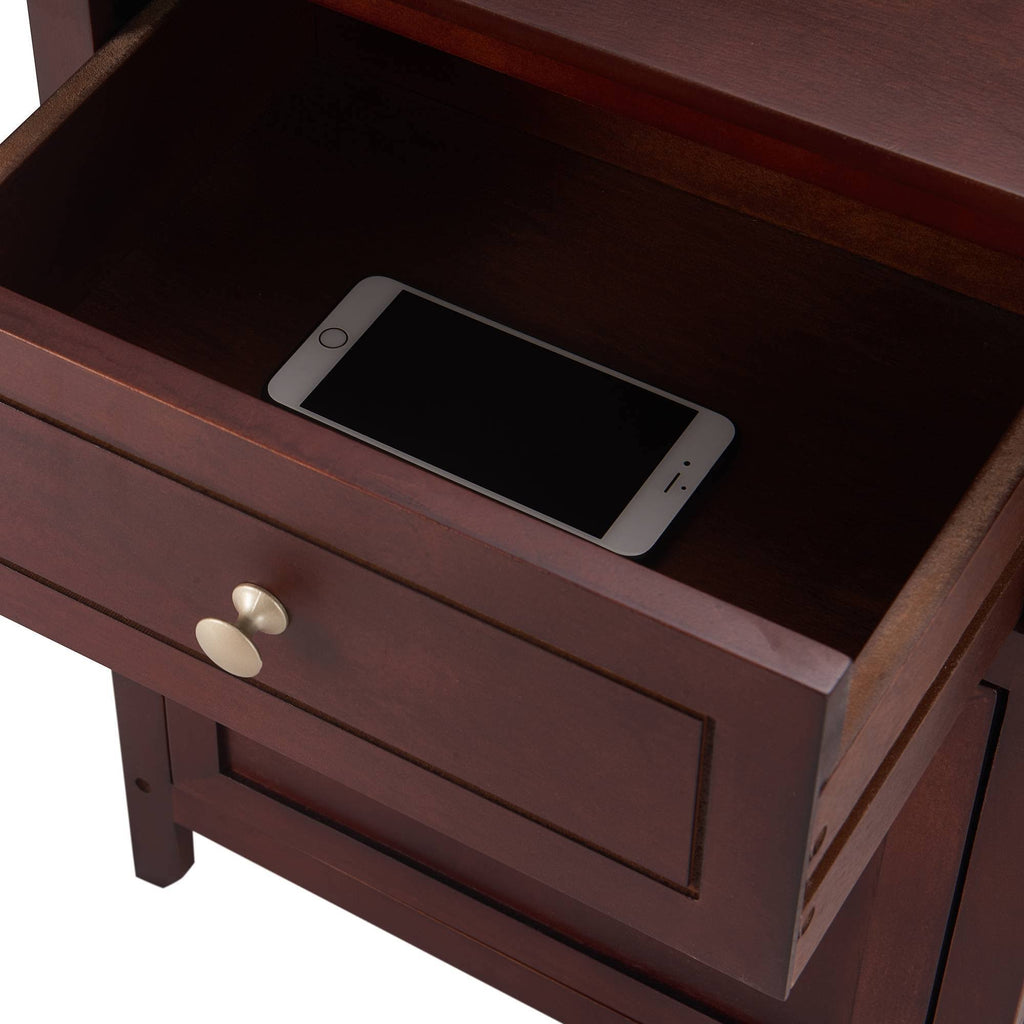 Walnut Side Table with Drawer and Storage Cabinet F210