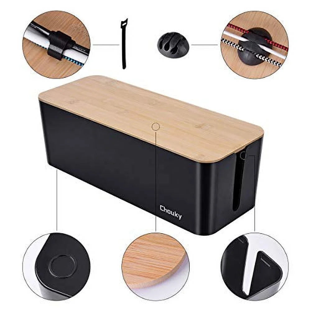 2 Pack Large Wooden Style Cord Organizer Box (Black) D91271