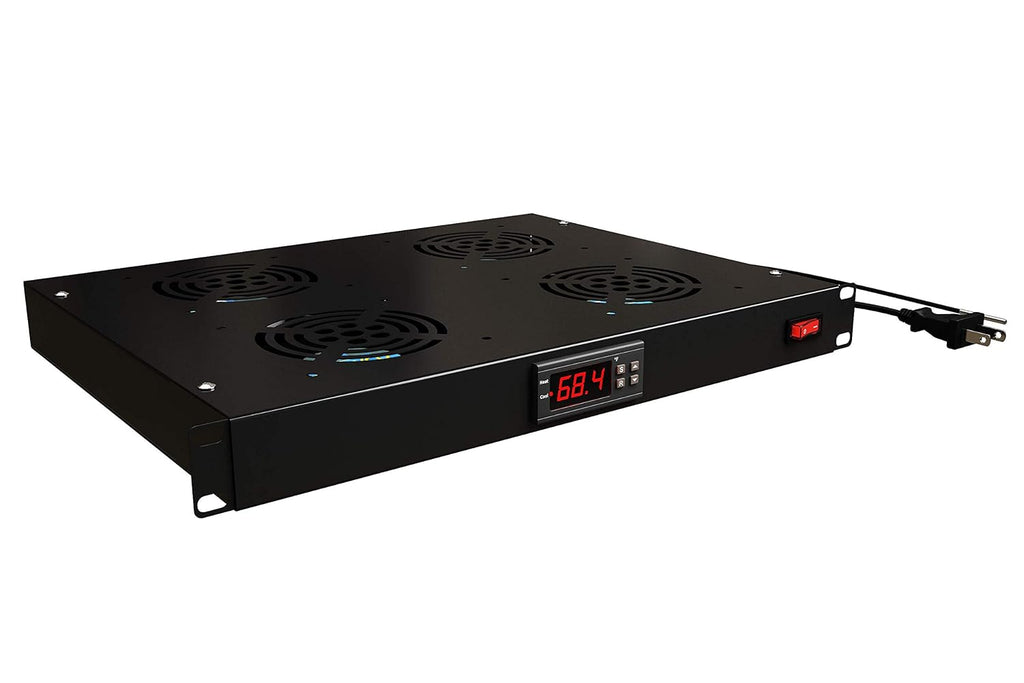 1U 19 Rackmount Cabinet Panel with 4 Fans Adjustable Temperature Control Digital Display Alarm Sensor D743219