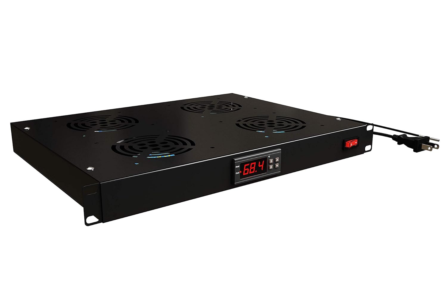 1U 19 Rackmount Cabinet Panel with 4 Fans Adjustable Temperature Control Digital Display Alarm Sensor D743219