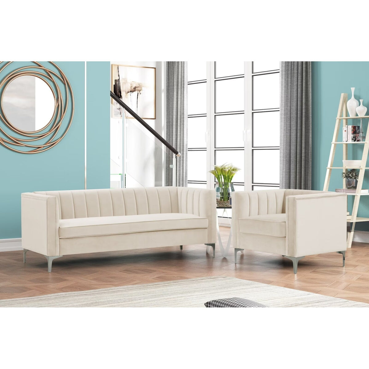 Grey Dutch Velvet Chair and Sofa Couch Set with Iron Legs M298