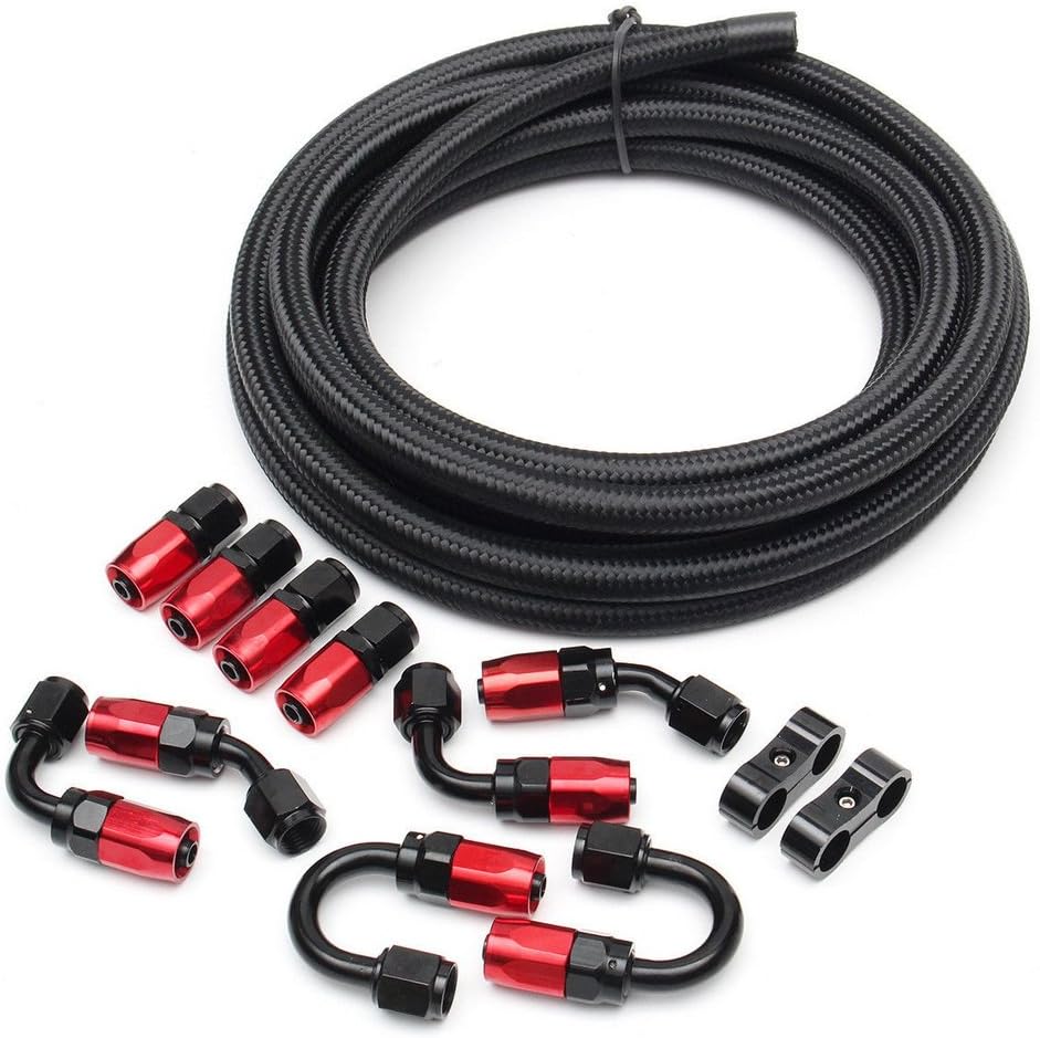 16Ft Universal Braided Oil Fuel Line Hose Stainless Steel Nylon with 10PC Swivel Fitting Hose Ends & 2PC Hose Separators Kit Q3244