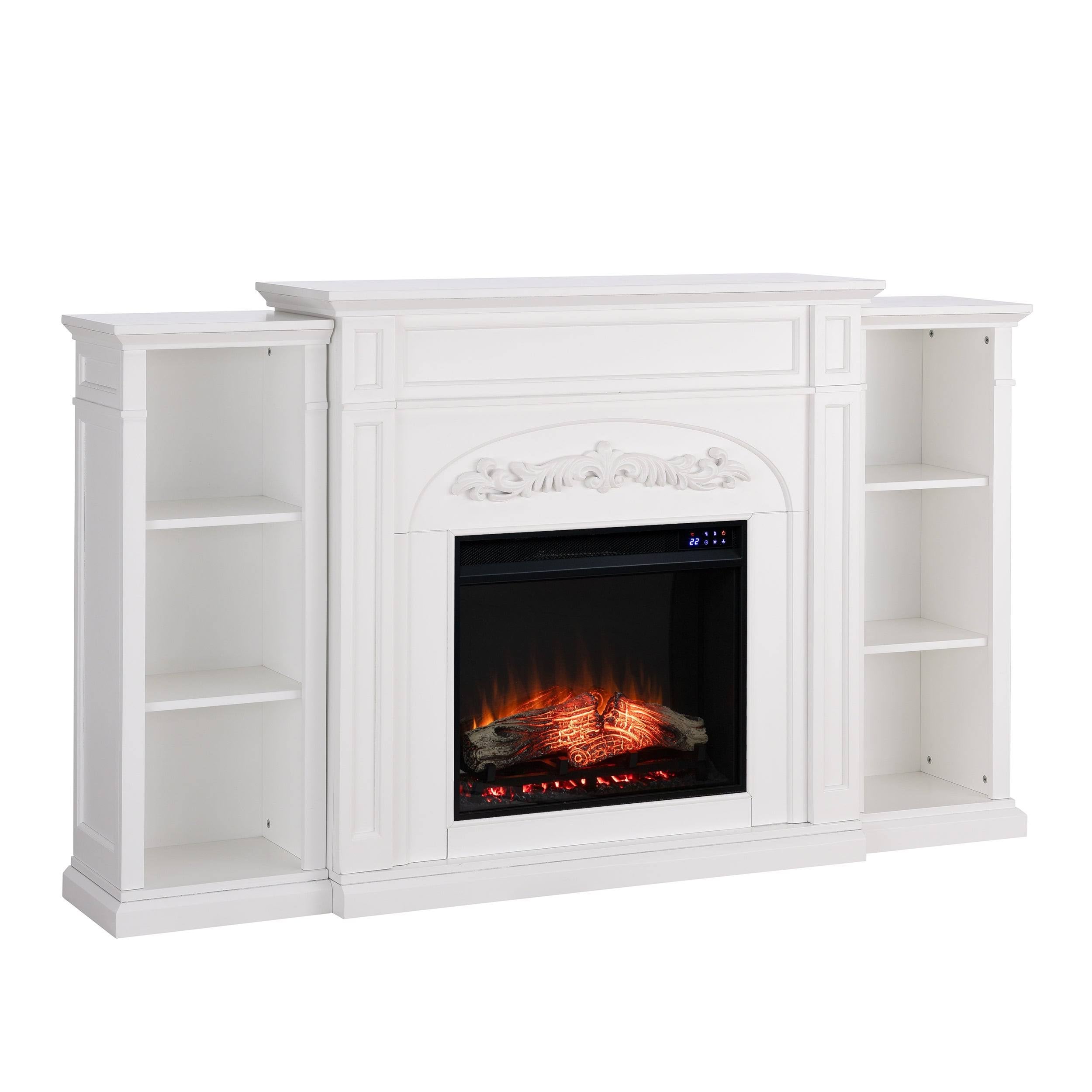 White Bookcase Electric Fireplace Brick M706