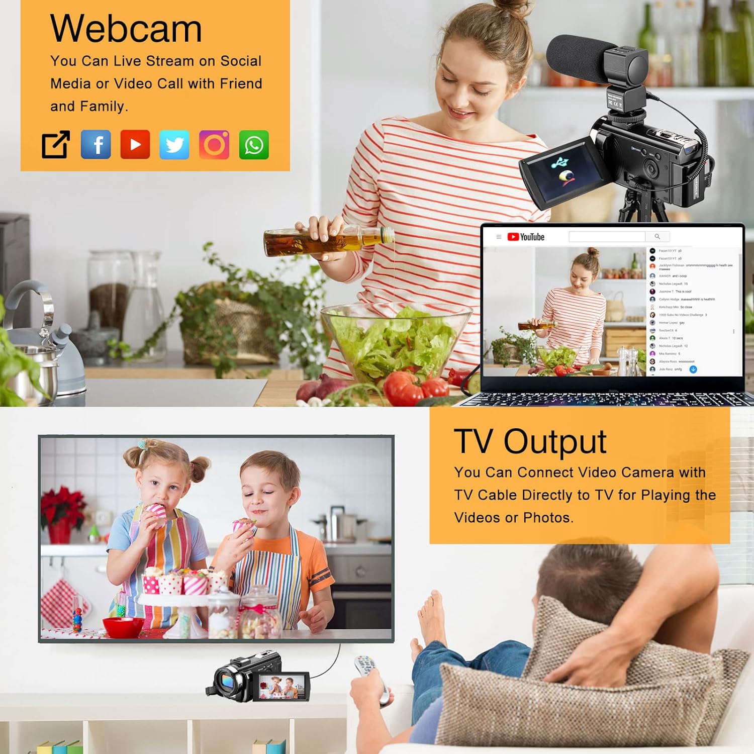 FHD 1080P 30FPS 24MP 3.0 Inch 270° Rotation Screen Digital Vlogging Camera with Microphone, Remote Control, 2 Batteries D350