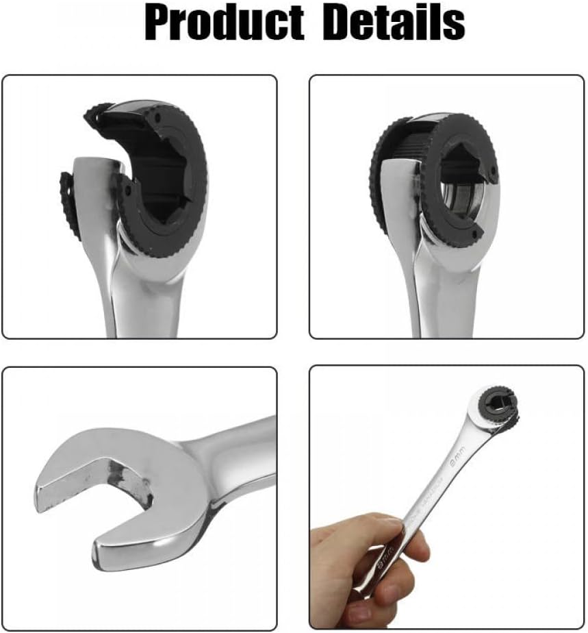 Flexible Head Ratchet Wrench 8-14mm Steel Pack of 2 H45037
