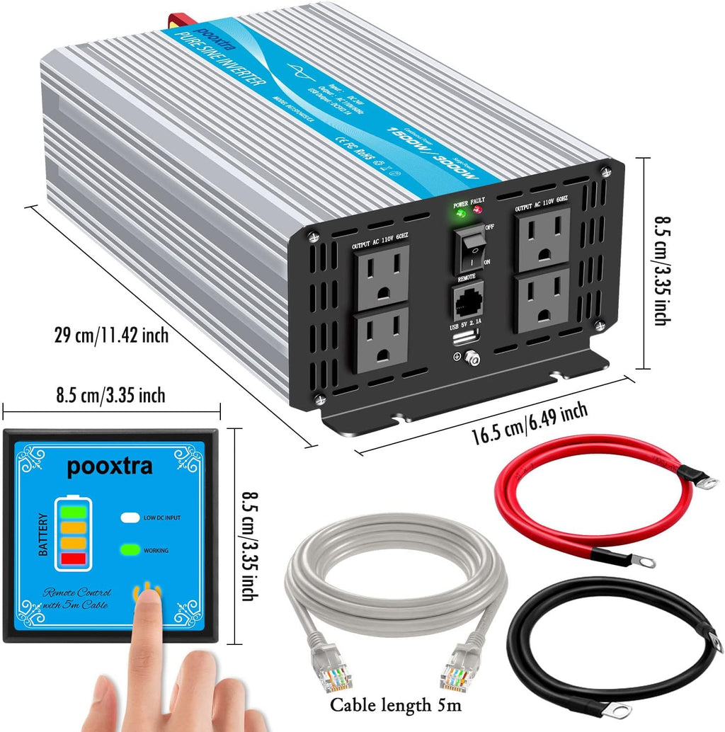 1000 watt Pure Sine Wave Power Inverter 12V to 110V with 4 AC E873995