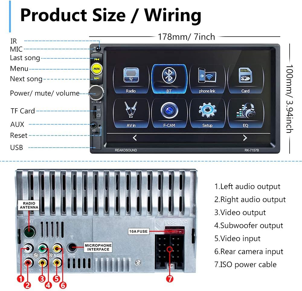 Double Din 7 Inch Touch Screen Car Stereo with Bluetooth Y95095
